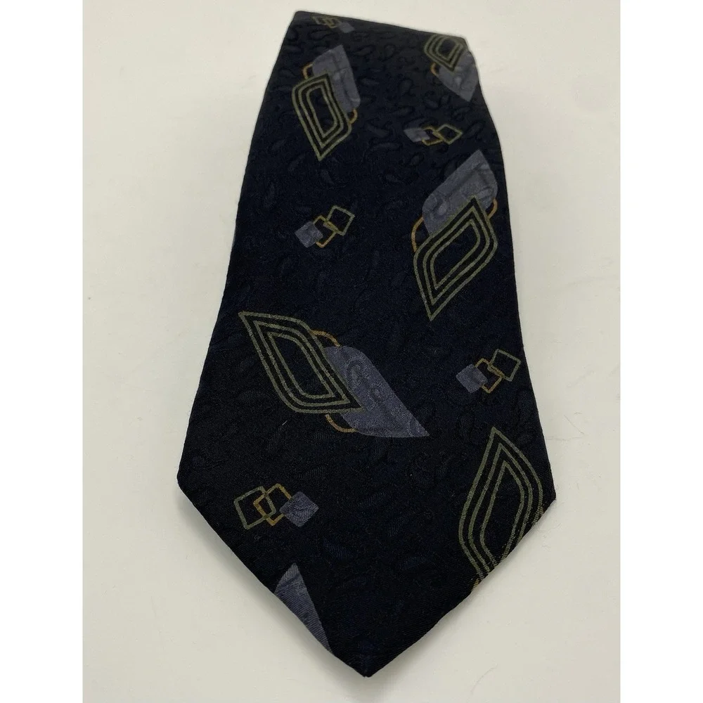 Ermenegildo‎ Zegna Men's 100% Silk Patterned Necktie Black *read*